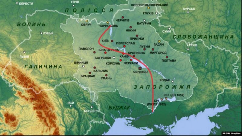 Україна, поділена між Річчю Посполитою і Москвою за умовами Андрусівської угоди 1667-го року