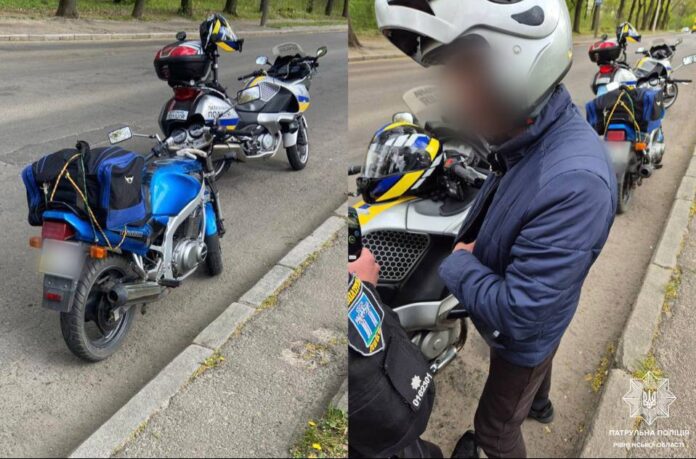 Евакуація мотоцикла Suzuki на арештмайданчик у Рів байк із «чужими» номерами
