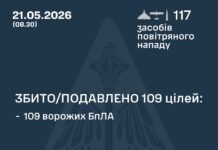 У ніч на 21 травня росіяни запустили по Україні ракету та понад сотню дронів Обстріл України у ніч на 21 травня