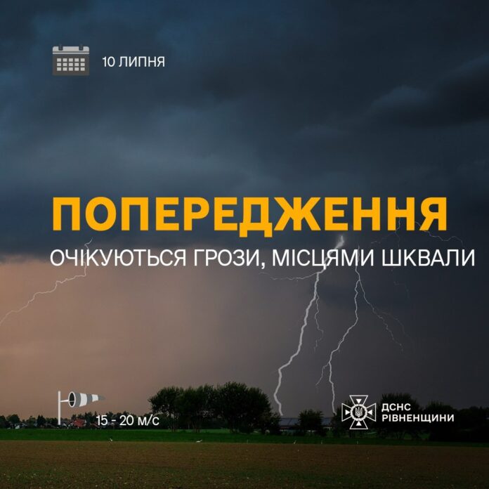 Очікуються грози та сильний вітер на Рівненщині Очікуються грози та сильний вітер на Рівненщині