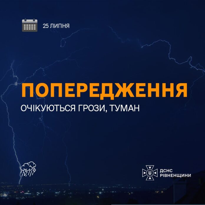 Попередження про грози та туман на Рівненщині
