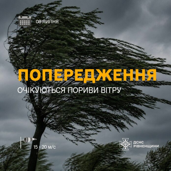 Завтра на Рівненщині очікуються сильні пориви вітру!